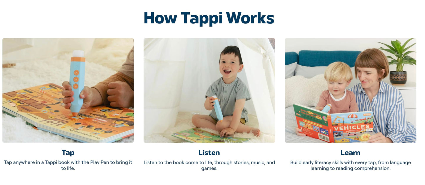 Tappi Interactive Learning System for Kids (Ages 2–6) – Starter Set with 3 Books + Tappi Play Pen – Screen-Free Sounds, Music & Games