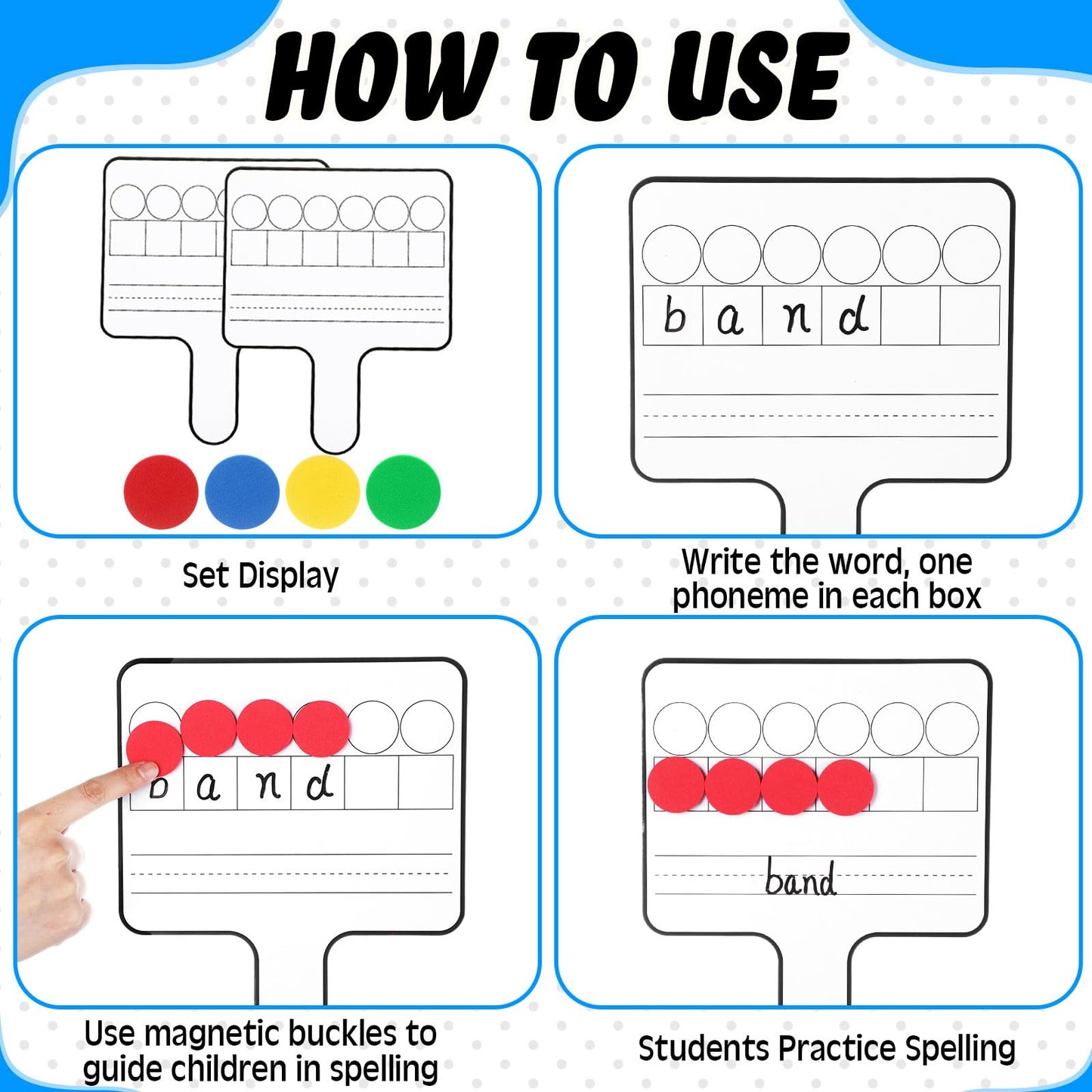 Seajan 9 Pcs Magnetic Paddle Set Education Dry Erase Double Side Handheld Answer Board with Magnetic Counters Discs Phonemic Awareness Phonics Games Toy for Students Kids Teaching Supply (Black)