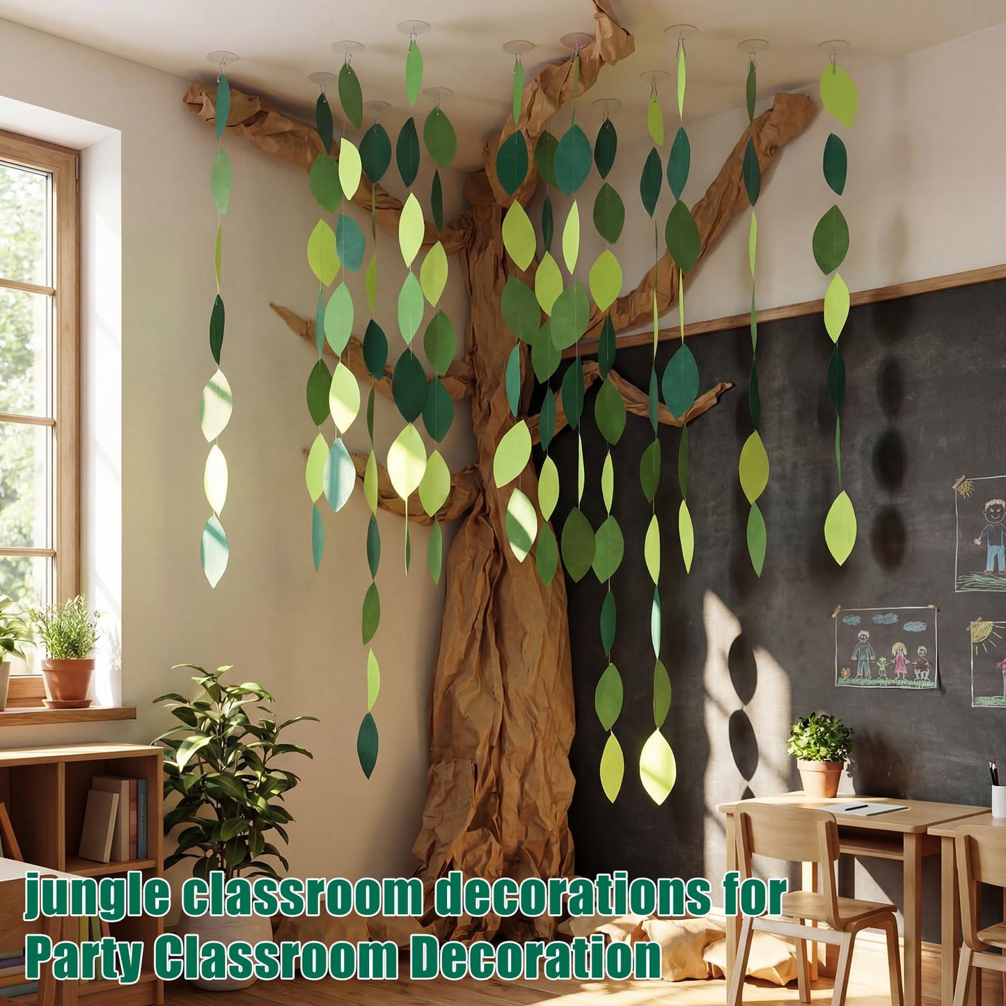 Suncalla Classroom Tree Bulletin Board Set DIY 3D Classroom Ceiling Wall Decor with Kraft Paper & Mounted Traceless Hooks for Jungle Safari Hawaiian Luau Party Supplies(Willow)