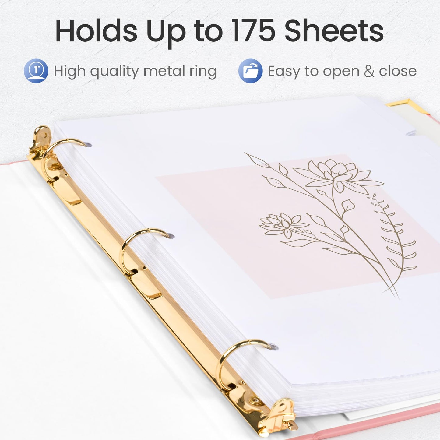 Sooez 2 Pack 3 Ring Binder, Cute 1 Inch Binders with Gold Foil & Metal Corners, Three Ring Recipe Binder, Fits Letter Sized Paper for Women School Home Office Supplies, Pink & Purple