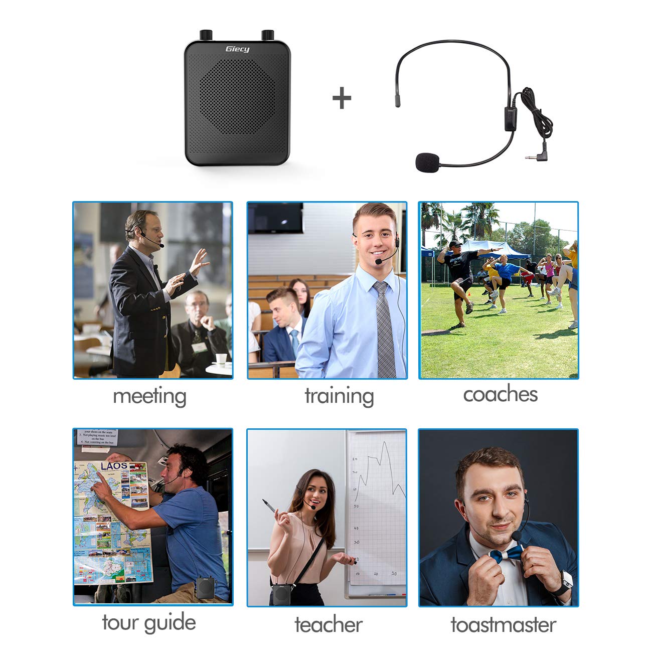 Giecy 30W Portable Voice Amplifier with Wired Microphone Headset, 2800mAh Rechargeable PA System Speaker Personal Microphone Speech Power Amplifiers Loudspeaker for Teachers/Metting/Tour Guide