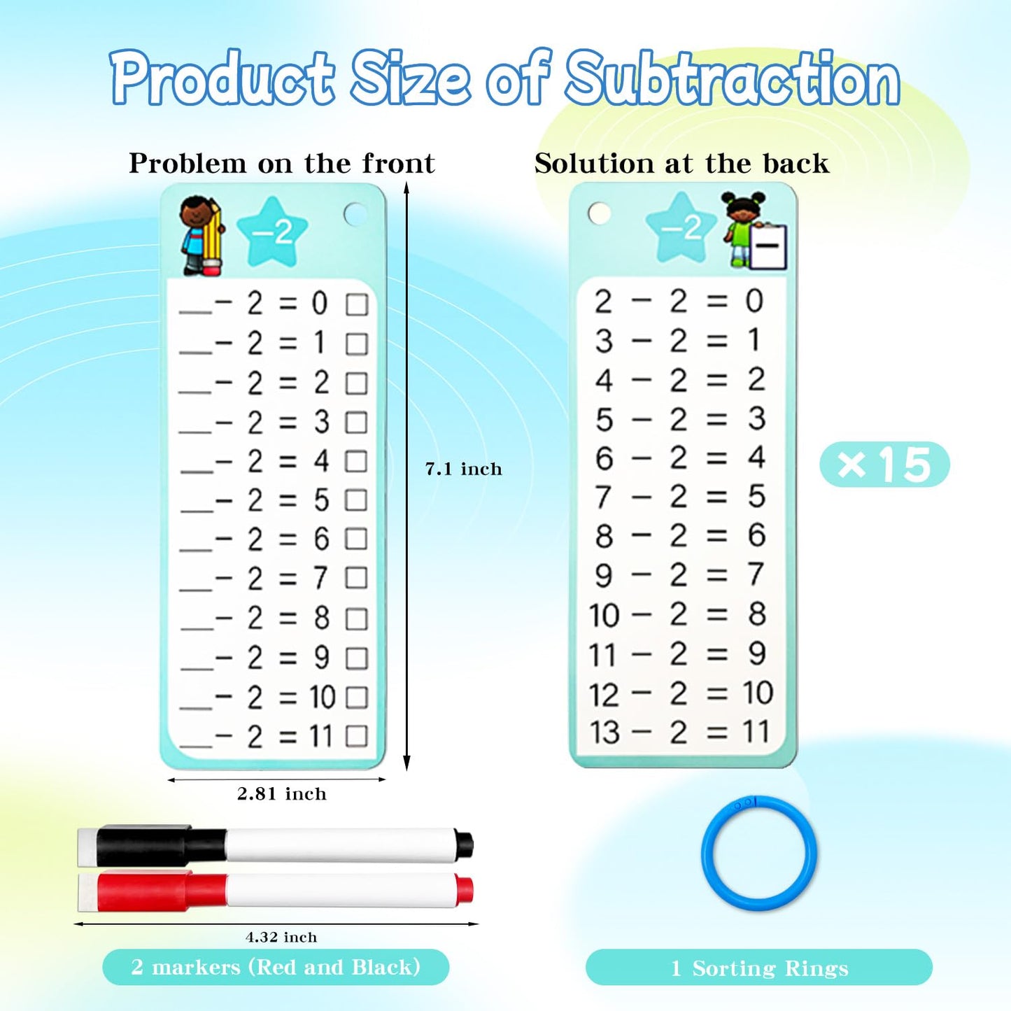 Kiadekoce Math Flash Cards 0-12, 60PCS Times Table Flash Cards Chart, with Dry Erase Markers Sorting Ring, 1st, 2nd, 3rd Grades Educational Math Multiplication Game for Kids Classroom Home