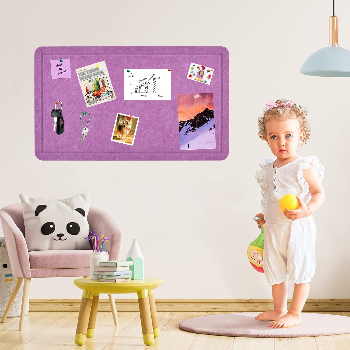 Vuzvuv Violet Purple 28"x16" Large Cork Board with 50 Push Pins for Valentine's Day, Self-Adhesive Bulletin Board for Wall, Felt Pin Vision Board for Paste Notes,Schedules Offices Home