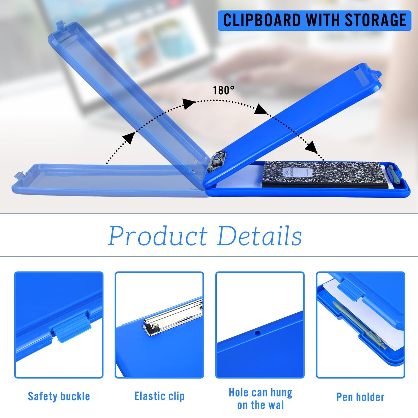 Ireer 12 Pcs Plastic Clipboard with Storage Heavy Duty Portable Writing Boards for 150 Sheet A4 Paper with Pen Holder Large Capacity Clipboards for Nurse Teacher Student Classroom Office(Blue)