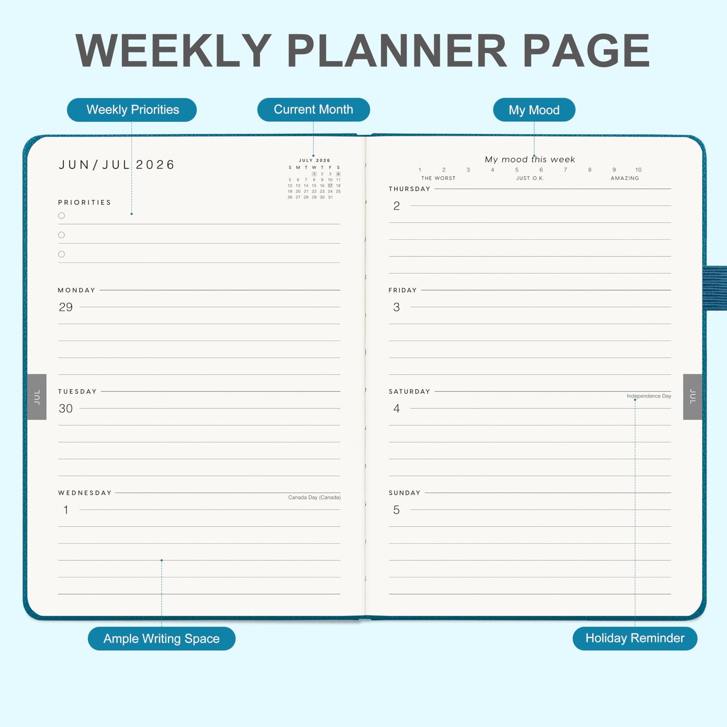 And Per Se Academic Planner 2026-2027 – Weekly & Monthly Planner, July 2026 to June 2027, A5 Leather Hardcover with Inner Pocket – Student & Teacher Organizer, 5.7" x 8"(Dark Turquoise)