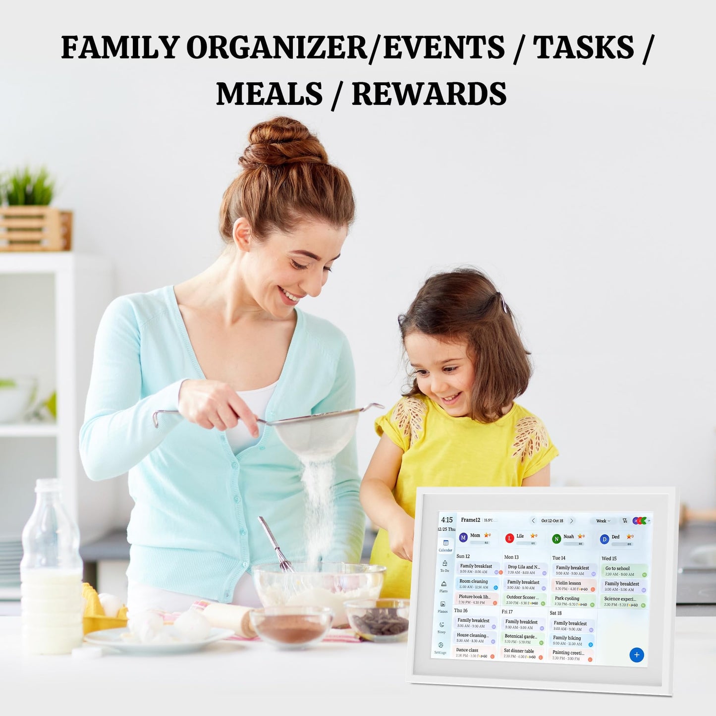 Digital Calendar, 10.1" HD Touchscreen AI Photo Restoration & Meal Planner Auto-Rotate Desktop Wall Mount for Family Home, To Do List, Duty Chart