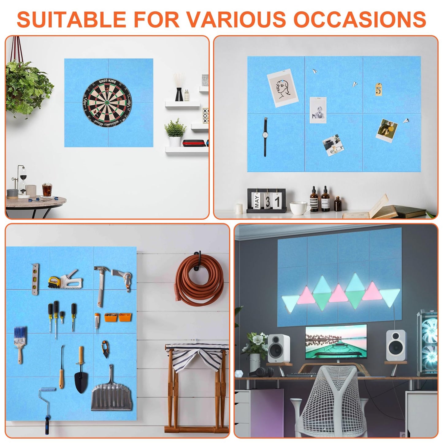 Cork Boards for Walls 48" x 36" Felt Board Alternative, 12 Pack Felt Wall Tiles Bulletin Board, Large Cork Board for Office Pin Board Tack Board Cork Boards