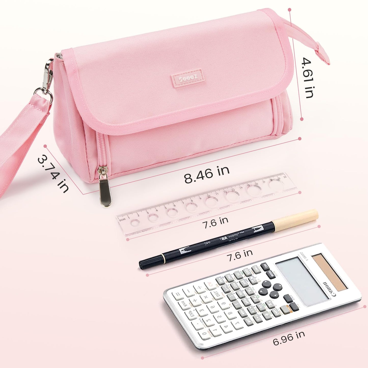 Sooez Super Large Pencil Case, Big Capacity Pencil Bag with 3 Compartments, Hold 200 pencils, Cute Pencil Pouch with Zipper, Portable Stationery Pen Bag, Aesthetic School Supplies For Girls, Pink