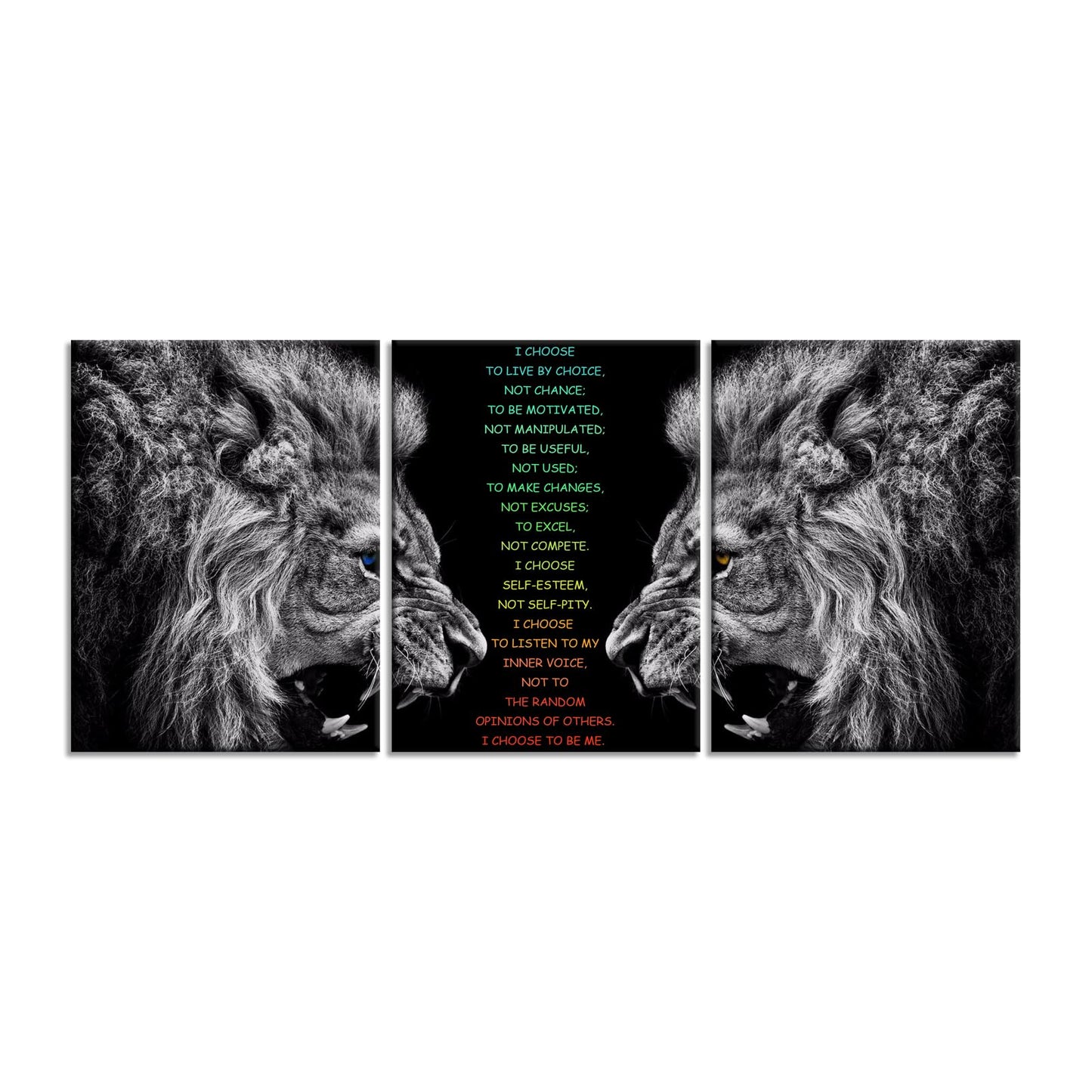 Inspirational 3 Pieces Lion Poster for Office Motivational Wall Art I Choose Canvas Prints Artwork for Living Room Modern Home Decor Painting Pictures Stretched and Framed Ready to Hang [36''Wx 16''H]