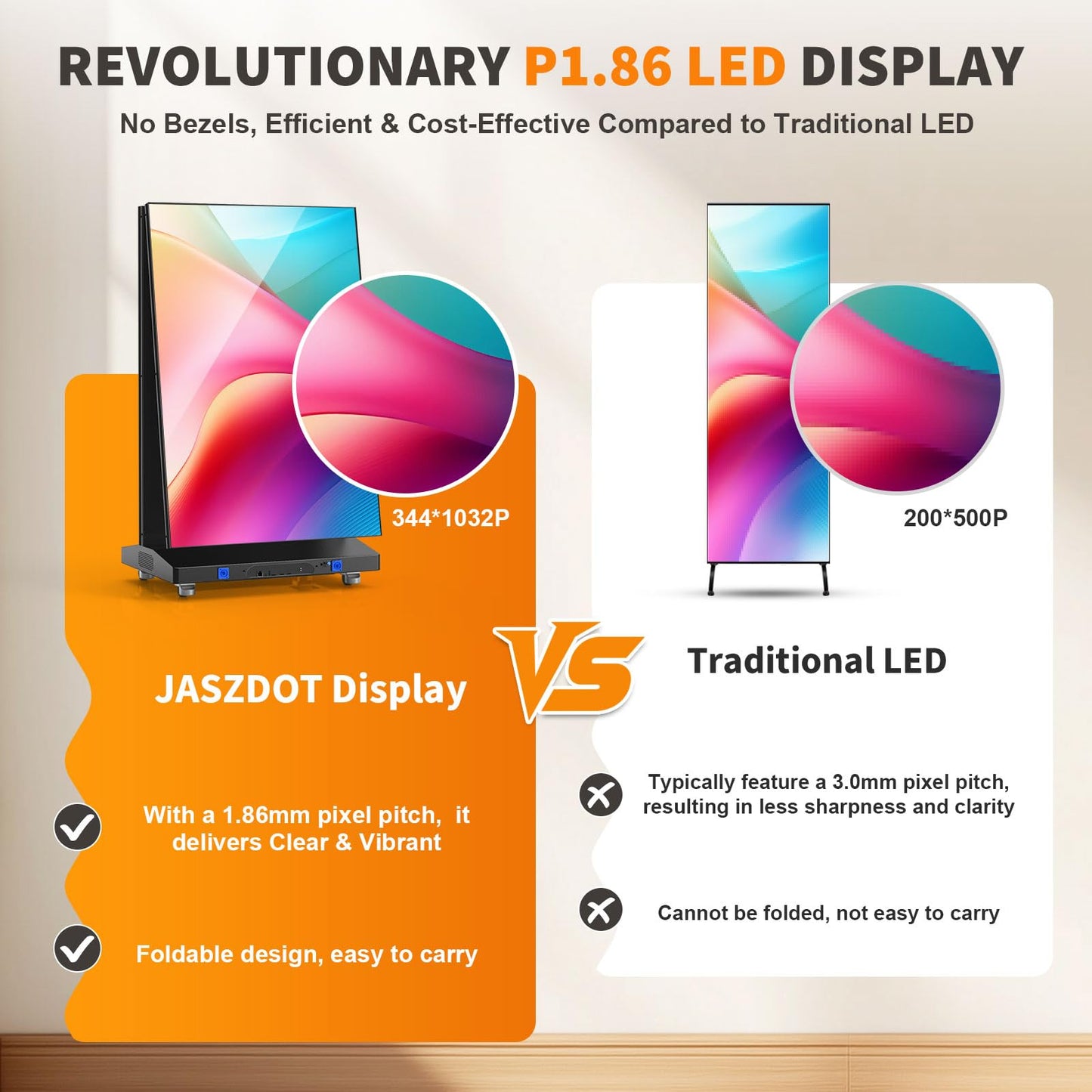 80" LED Digital Signage Display with Flight Case, P1.86 Foldable Spliceable LED Poster Screen Kiosk with Content Management System, WiFi/USB/HDMI for Events, Rentals & Commercial Use (Black, 1 Panel)
