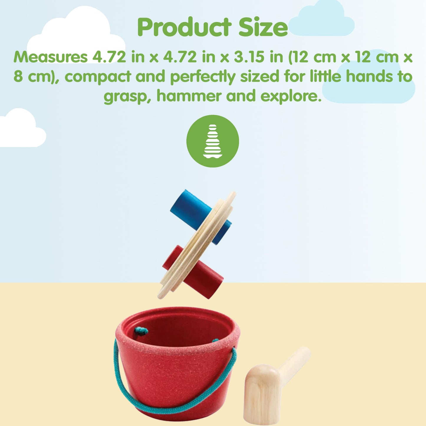 PlanToys® Hammering Peg Bucket | Montessori Wooden Hammering Toy for Toddlers 12M+ | Develops Hand-Eye Coordination, Fine Motor Skills & Problem-Solving | Includes Pegs & Hammer