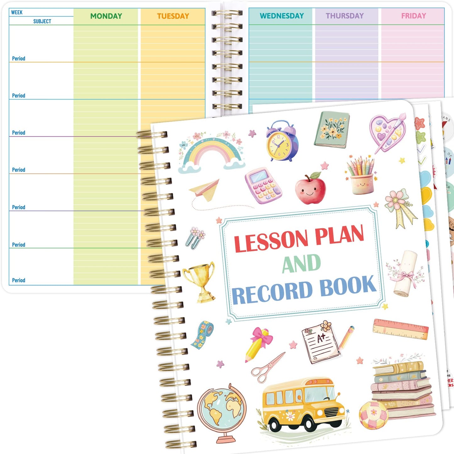 Ceiba Tree Undated Teacher Planner Lesson Planner and Record Book 8.5x11 inch Gradebook Attendance Book 10 Months 50 Weeks Lesson Plan 5 Sheet Teacher Planner Stickers