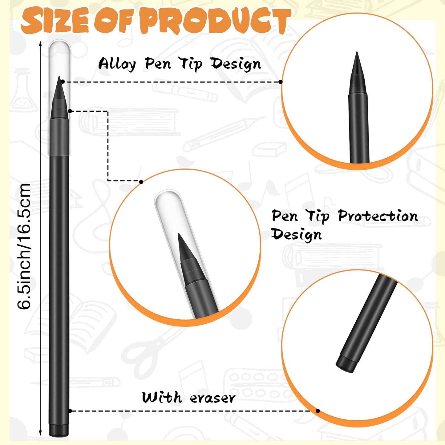 Marsui 40 Pcs Everlasting Pencil for Student Forever Inkless Pencil Eternal with Eraser Aesthetic Reusable First Day of School Writing Drawing Home Office Back to School Student Supplies(Black, White)