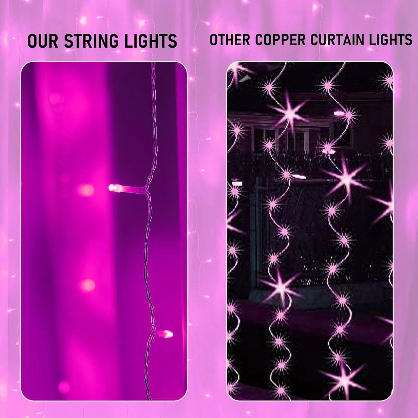 Dazzle Bright 300 LED Curtain String Lights, Waterproof, 8 Modes, Pink, Model CL-300CC