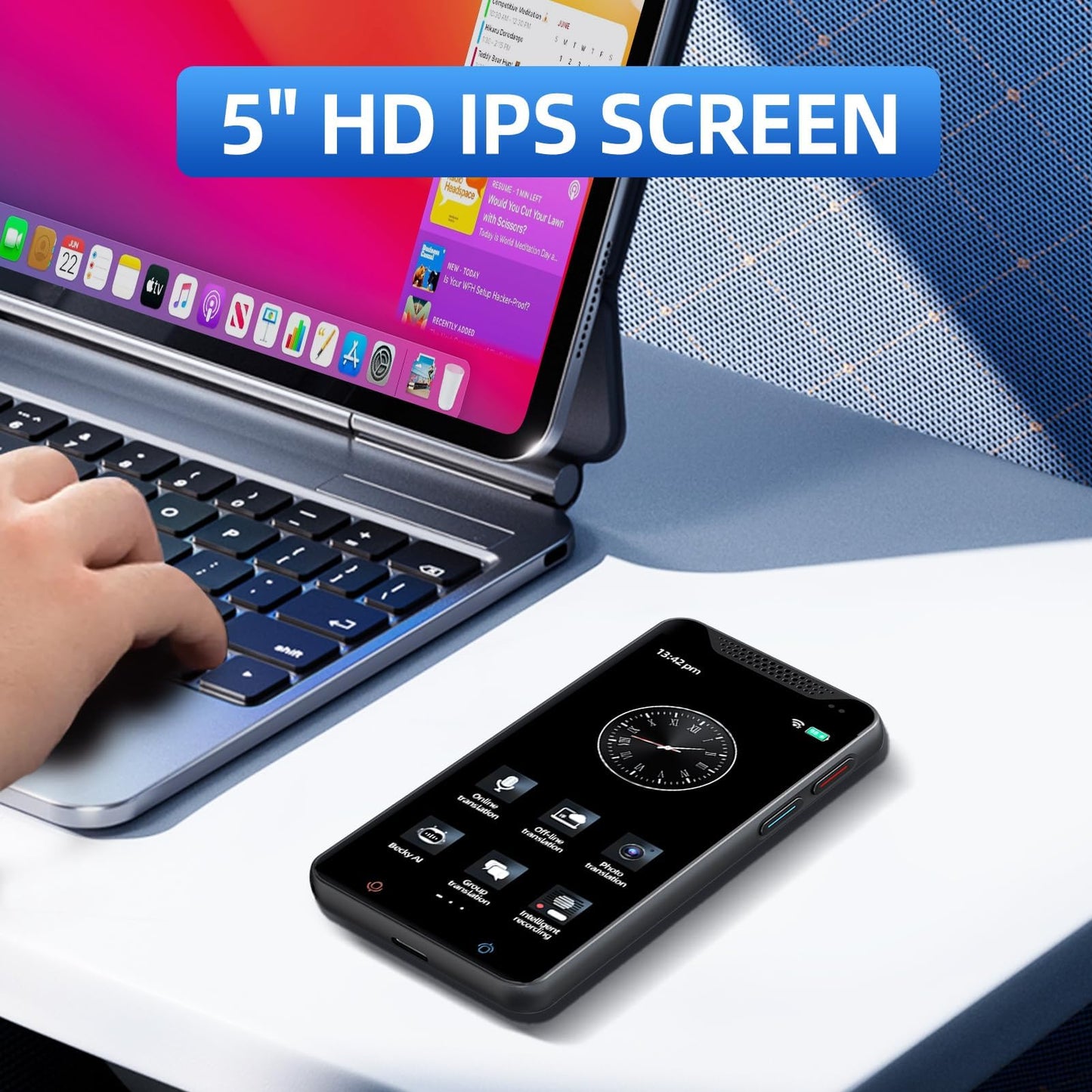 Language Translator Device with 5-inch HD Screen, Real Time Language Translator No WiFi Needed with 139 Languages, Online/Offline/AI/Voice/Photo Translation for Business Learning Travel