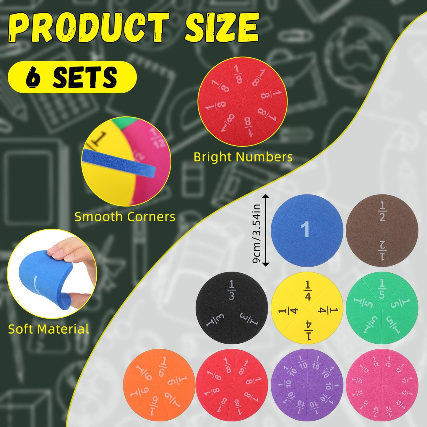 Sayglossy 6 Sets Fraction Circles Set for Math Classroom Fractions Manipulatives Math Manipulatives for Home School Supplies