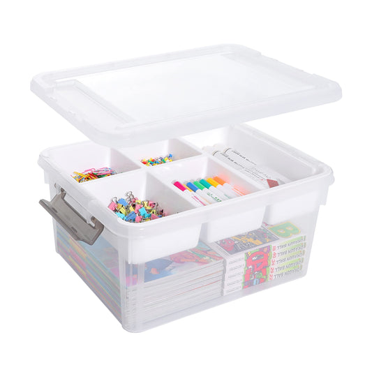 Citylife 17 QT Plastic Storage Box with Removable Tray Craft Organizers and Storage Clear Storage Container for Organizing Bead, Tool, Sewing, Playdoh,Coloring Books