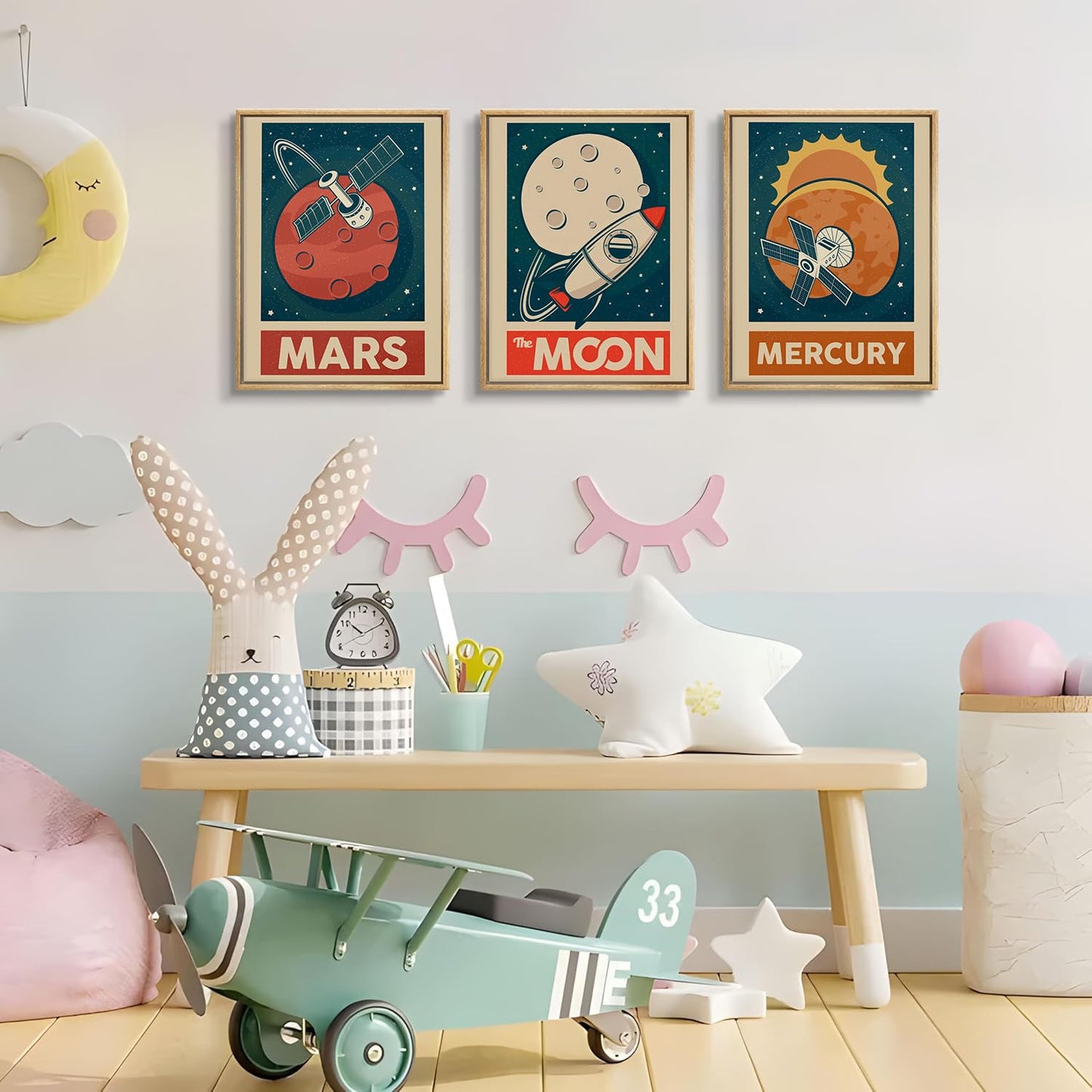 9pcs Retro Solar System Wall Art Nursery Space Pictures Retrospace Galaxy Wall Decor Outer Space Paintings Prints Sci-Fi Planet Posters for Boys Girls Kids Bedroom Living 12x16in Unframed