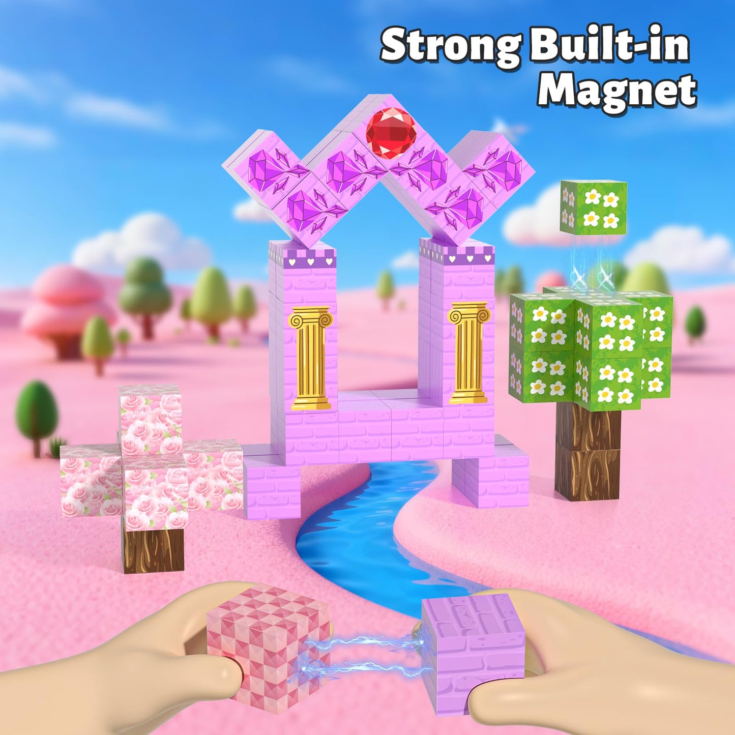 Gryxpox 150pcs Magnetic Blocks,Magnetic Building Blocks, STEM Sensory Toys with Princess Castle Build–Creative Magnet Tiles for Toddlers Ages 3+,Boys & Girls–Christmas Birthday Party Kids Gifts