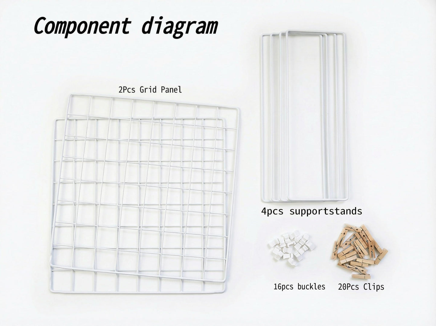 JAJAGOU Foldable Desktop Photo Display Rack & Grid Display Board with 20 Wooden Clips – Photo, Accessory & Handcraft Display Organizer for Home Office White