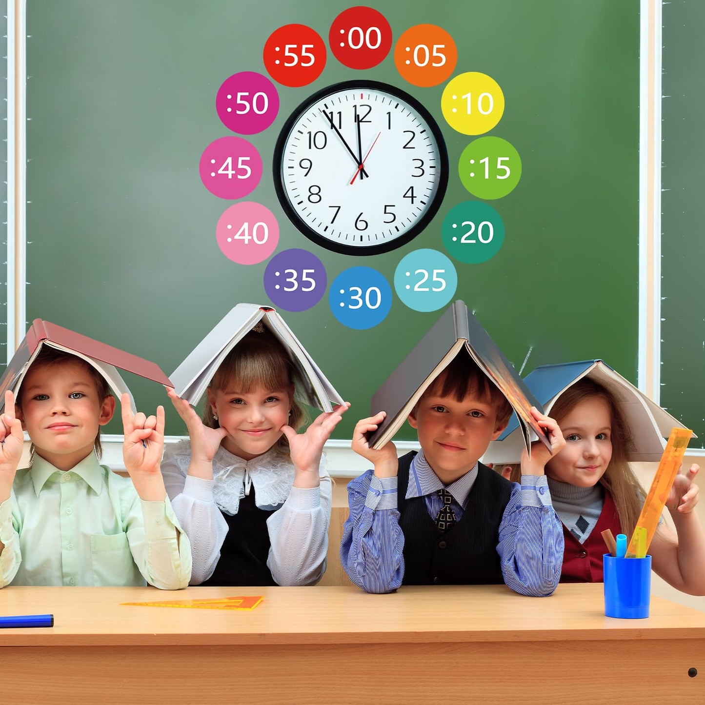 Sereliy Boho Rainbow Clock Numbers Bulletin Board Kits, Telling Time Teaching Clock for Kids Labels, Learning to Tell Time Clock Cutouts for Elementary Math Classroom Must Haves (Bright)