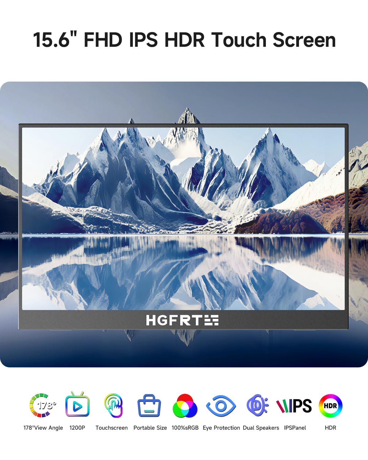 HGFRTEE Portable Monitor Touchscreen 15.6", 1920x1080 60Hz FHD IPS HDR 10-Point Touch Screen Monitor with Built-in Stand & Speaker, HDMI USB C VESA External Travel Monitors for Laptop, PC, Mac, Phone