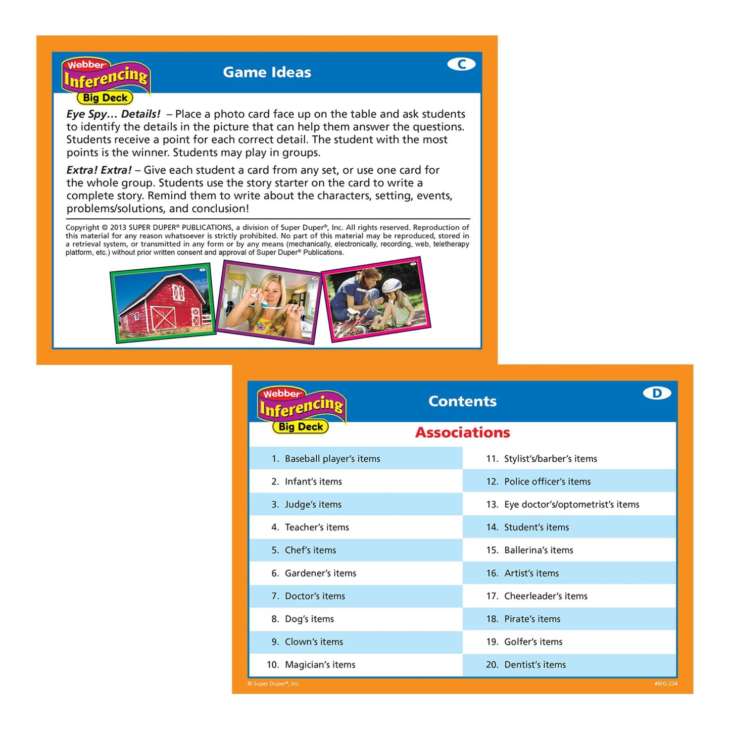Super Duper Publications | Webber Inferencing Big Photo Flash Cards | Predicting, Reasoning and Critical Thinking Skills Fun Deck | Educational Learning Materials for Children
