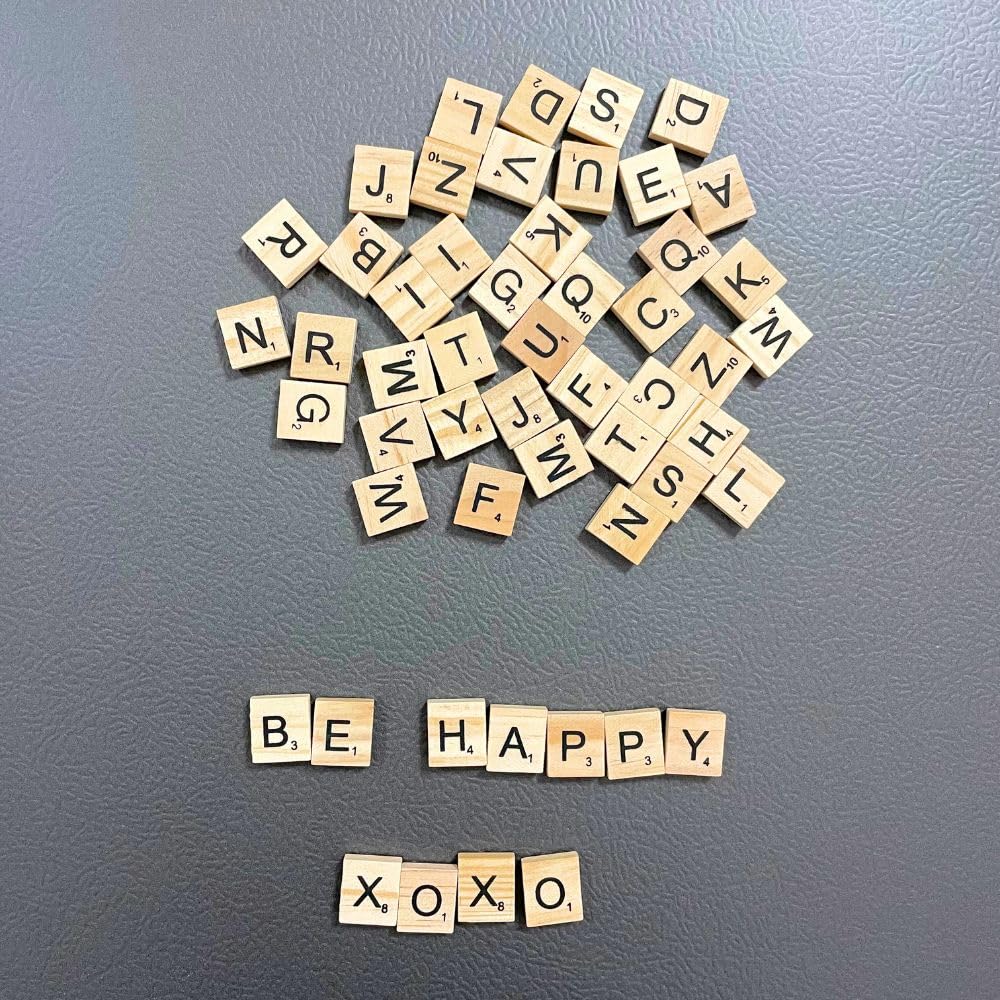 YJ PREMIUMS 200 PC Wood Magnetic Letter Tiles Magnets Big Large Square Wooden Alphabet Letters Tile Magnet Pieces for Fridge Refrigerator Wall Fun Learning Decorative Game Board (200)