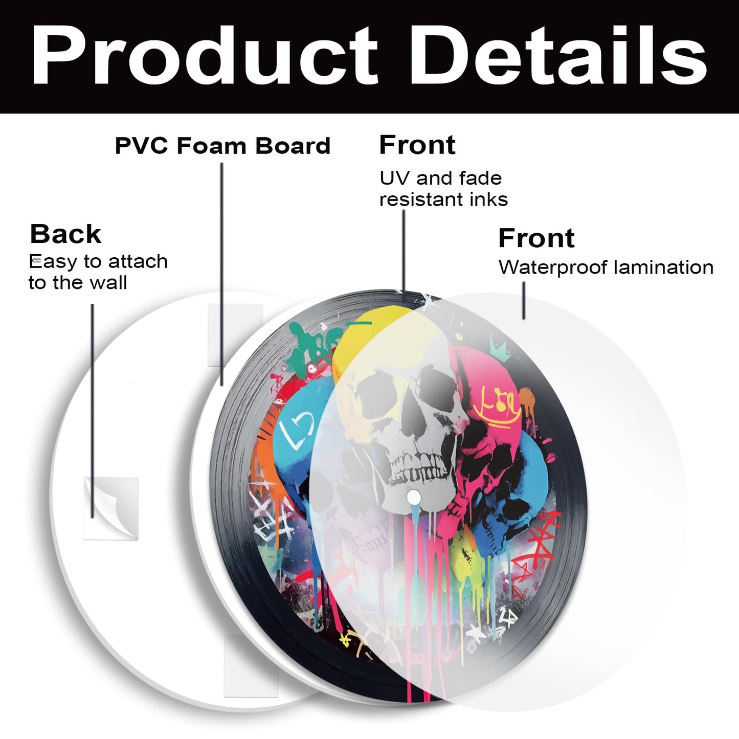 DOODLREAM 4PCS Graffiti Skull Vinyl Record Wall Decor 12" Hippy Halloween Skeleton Wall Art Posters for Room Aesthetic, Retro Record Decor for Music Party Studio Living Room DIY Craft Project