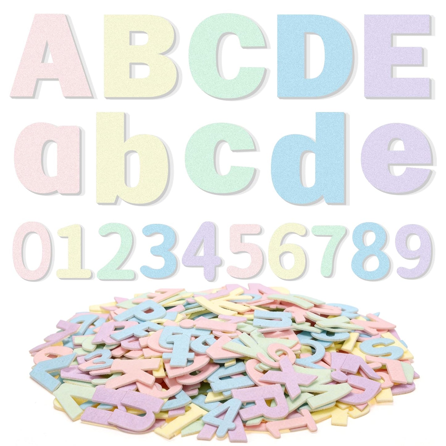 Breling 310 Pieces Felt Letter Bulletin Board Letters Sticker with Number 2" Bulk Self Adhesive ABC Upper Lowercase Sticky Letter for Xmas Gift Bulletin Board Classroom (Macarons Color)