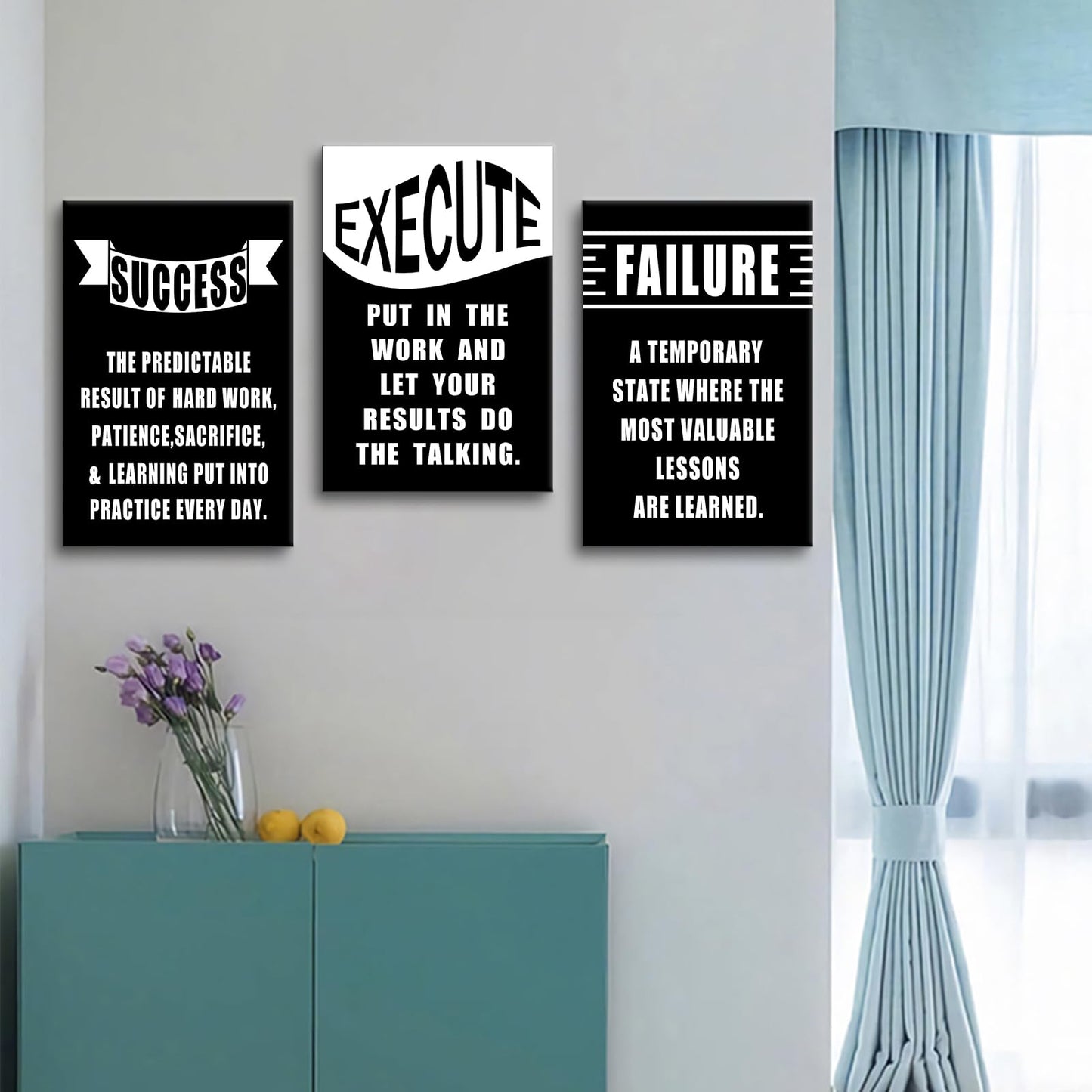 YSPCSUN Large 3 Piece Inspirational Wall Art for Office Walls Success Execute Failure Canvas Art Prints Motivational Mindset Quotes Posters Framed Entrepreneur Office Decorations, 48" x 24"