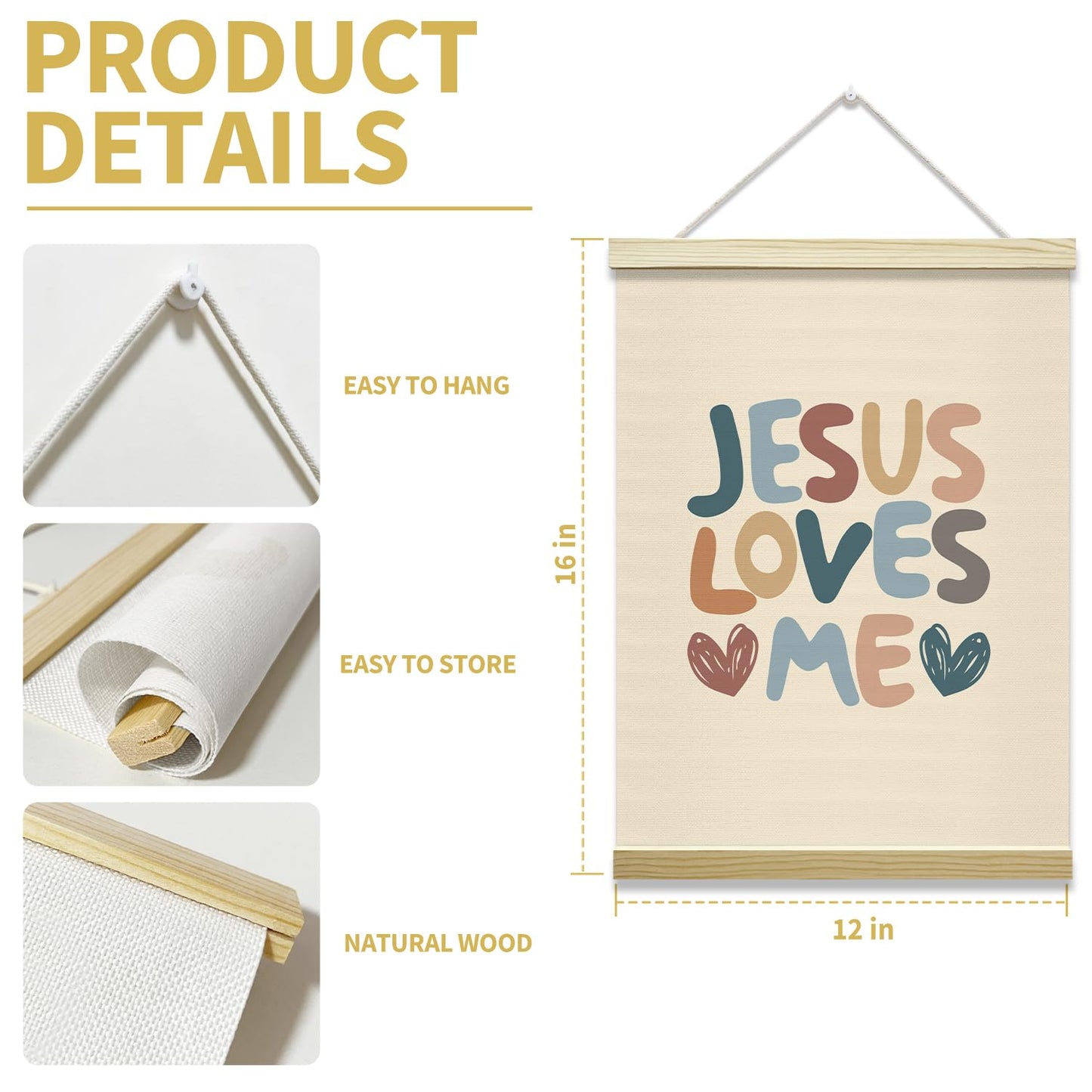 Jesus Loves Me Poster Hanger Frame, Inspirational Bible Verses Posters Canvas Wall Art for Nursery Playroom Home Bedroom Decor, 12x16 Inches -016