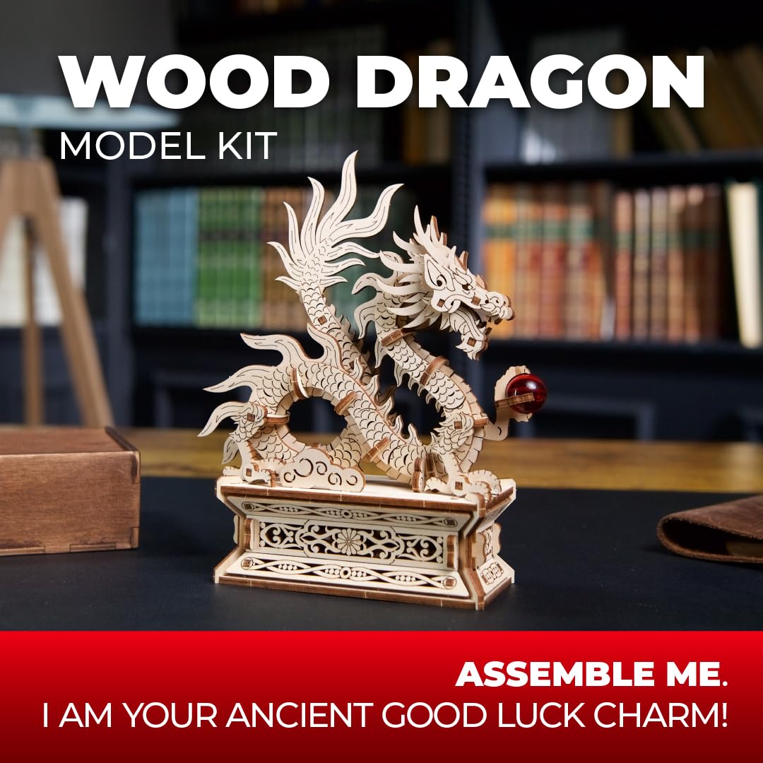 UGEARS Wood Dragon 3D Puzzle – 3D Wooden Puzzles for Adults, Wooden Models for Adults to Build, Mechanical Puzzle Box with Hidden Compartment, DIY Model Kit, Brain Teaser, Unique Chinese Dragon Gift