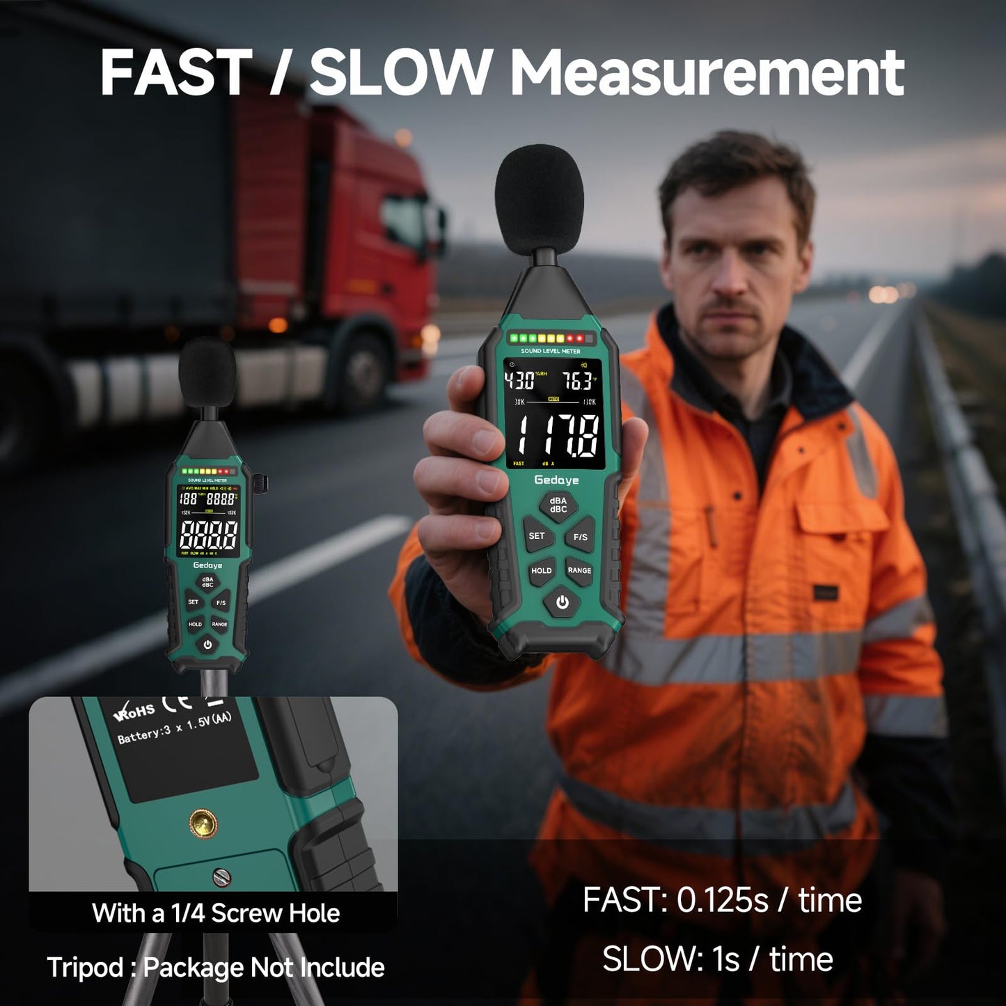 Power Supply Available Decibel Meter, Gedaye Sound Level Meter, A/C Weighted SPL Meter, Noise Measure Device 30-130dB, Noise Detector Sound Monitor Decibel Reader Classroom Factory Noisy Neighbor