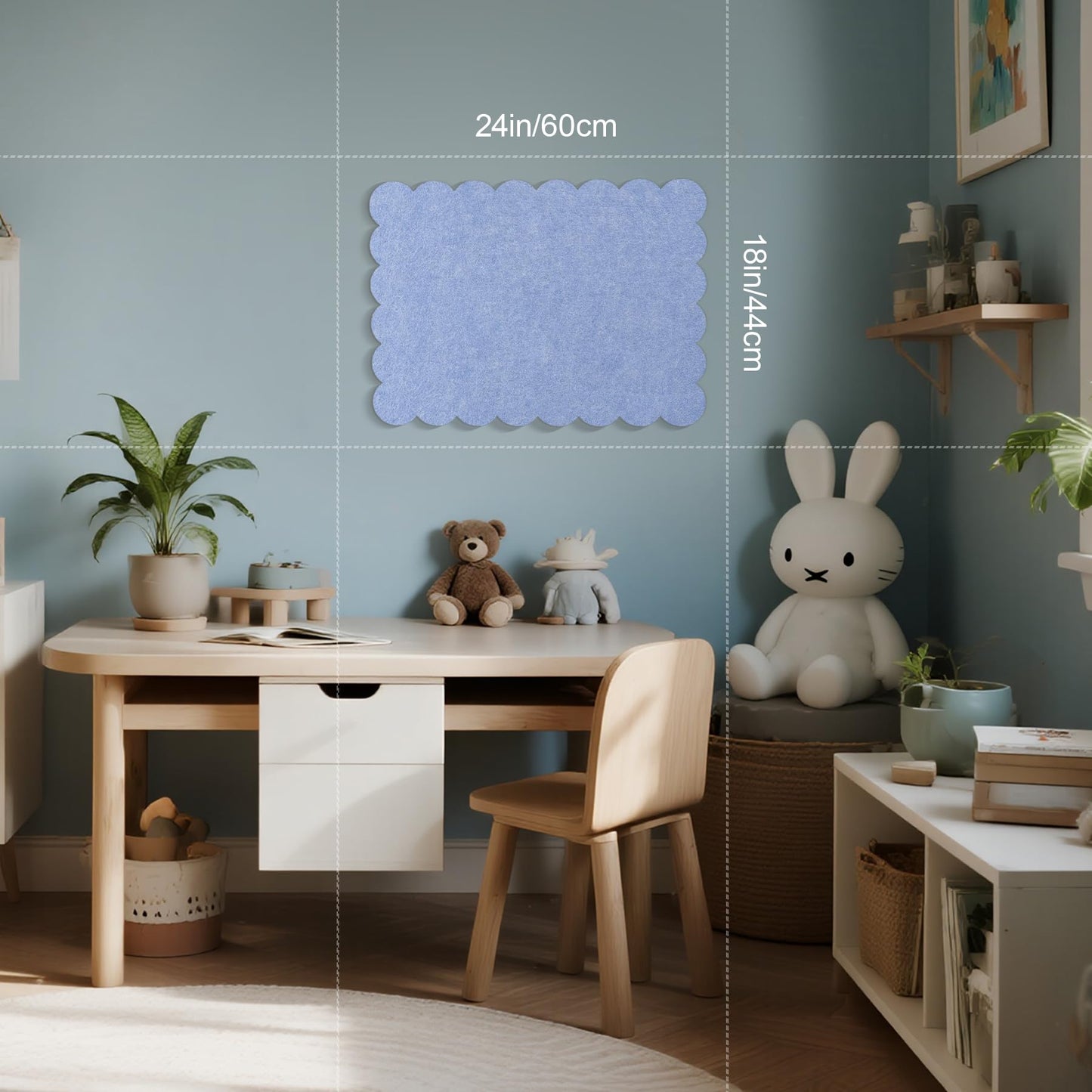 Lightomorrow Scalloped Bulletin Board, 24 x 18 Inches Felt Pin Board - Decorative Cork Alternative for Wall, Foldable Picture Self-Adhesive Vision Prayer Board with 20 Pushpins - Lavender Blue