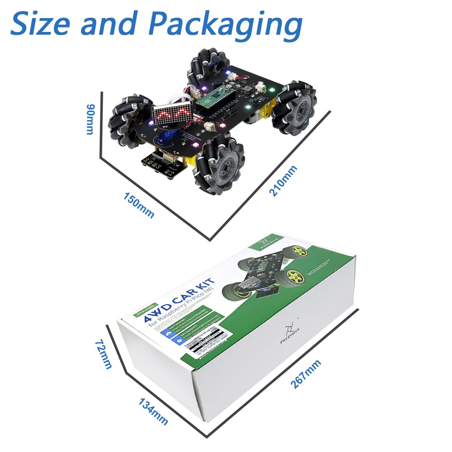 Freenove Mecanum Wheel Car Kit for Raspberry Pi Pico (Included) (Compatible with Arduino IDE), Dot Matrix Expressions, Obstacle Avoidance, Line Tracking, Light Tracing, Colorful Light