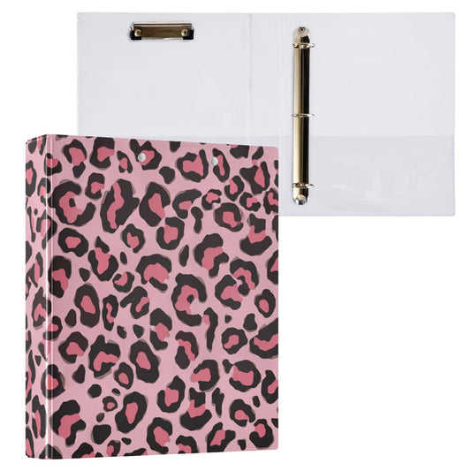 Pink Cheetah Round Ring Binders 1.5 Inch Pastel Leopard Cute Marine Sea Wave 3 Ring Clipboard Binder for Office School Work Supplies File Folder 200 Sheet Capacity