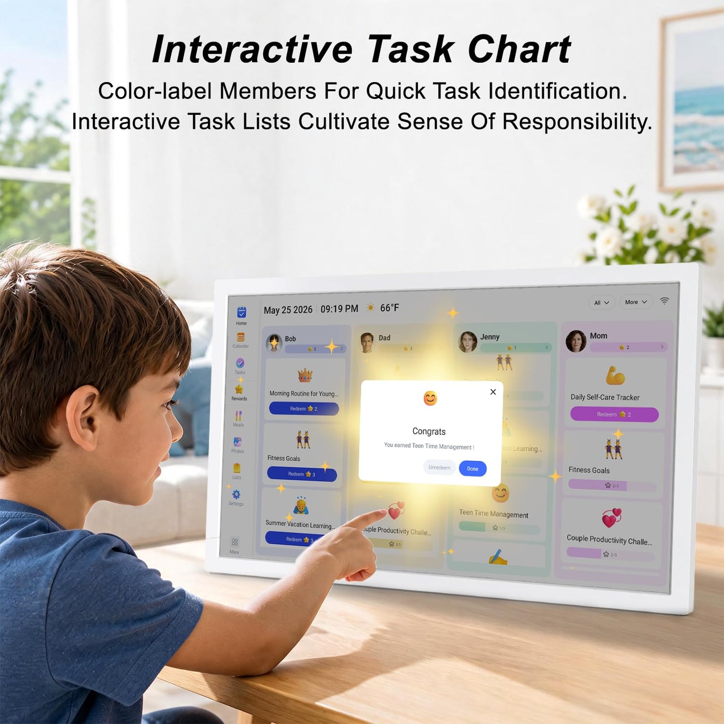 27" Digital Calendar Electronic for-Family-Meal-Planner - Touchscreen Smart Calendar for Business Schedule, Star Rewards, Chort Chart, Wall Mountable, Auto-Sync Google iCloud Outlook, Gift for Mom Dad
