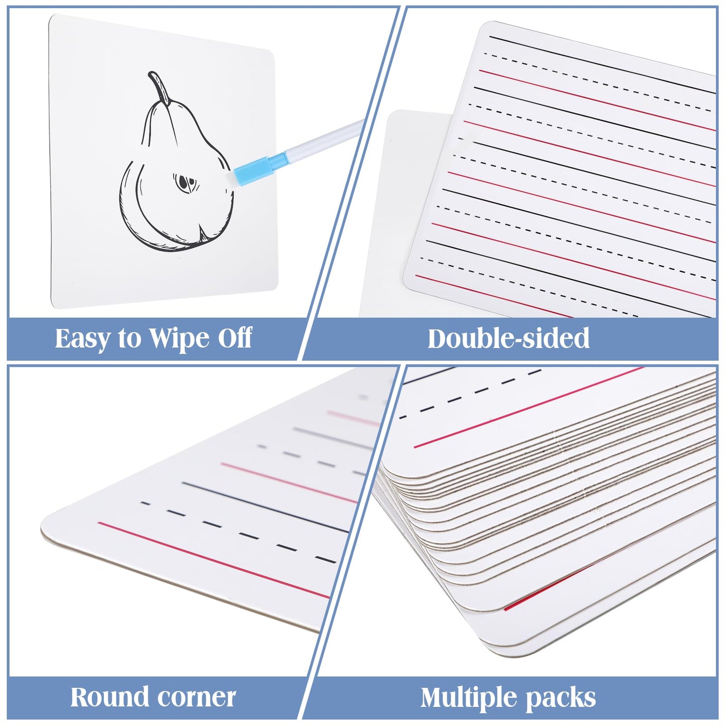ReliThick 100 Pcs Lined Dry Erase Board with Markers 9 x 12 Double Sided Whiteboards Dry Erase Lapboards with Lines Ruled Writing Board Handwriting Practice