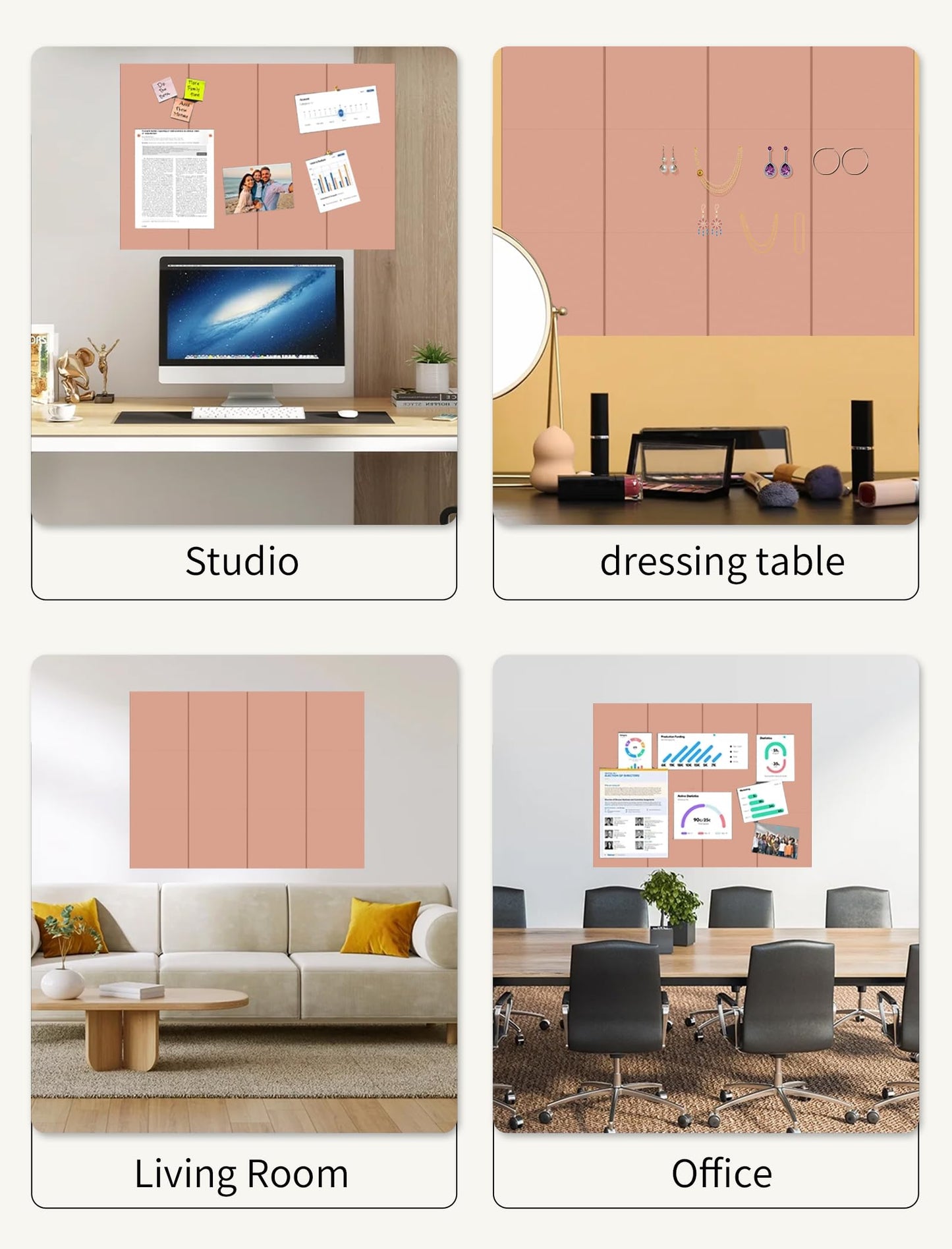 Large Bulletin Board 48"x 24" Cork Boards for Walls, 8 Pack Felt Wall Panels Photo Board, Cork Board for Office Home Pin Board