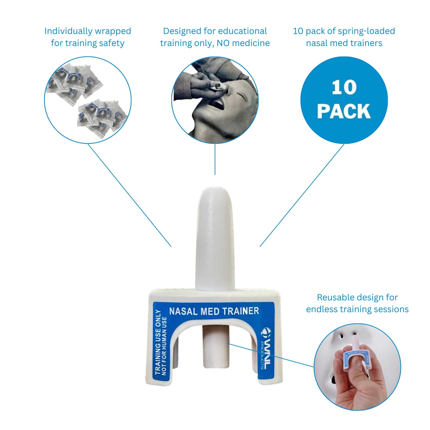 WNL Products 5000NMT Nasal Med Trainer, Naloxone Training Device, for use in Educational Narcan Training Only - 10 Pack