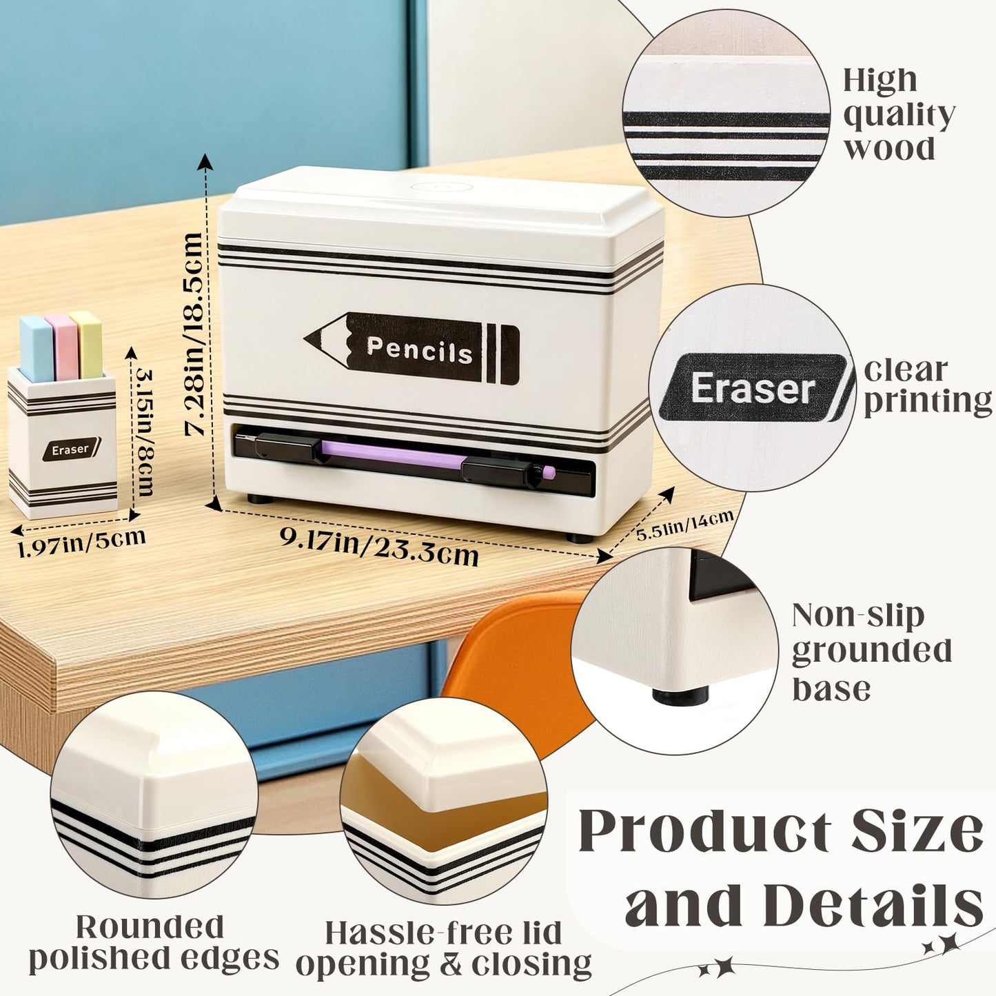 Gueevin 2pcs Pencil Dispenser for Classroom, Fun Desk Organizer with Eraser Holder, Interactive Pencil Storage for Teachers, Students & Homeschool Desk Organizer, Back to School Supplies(White)
