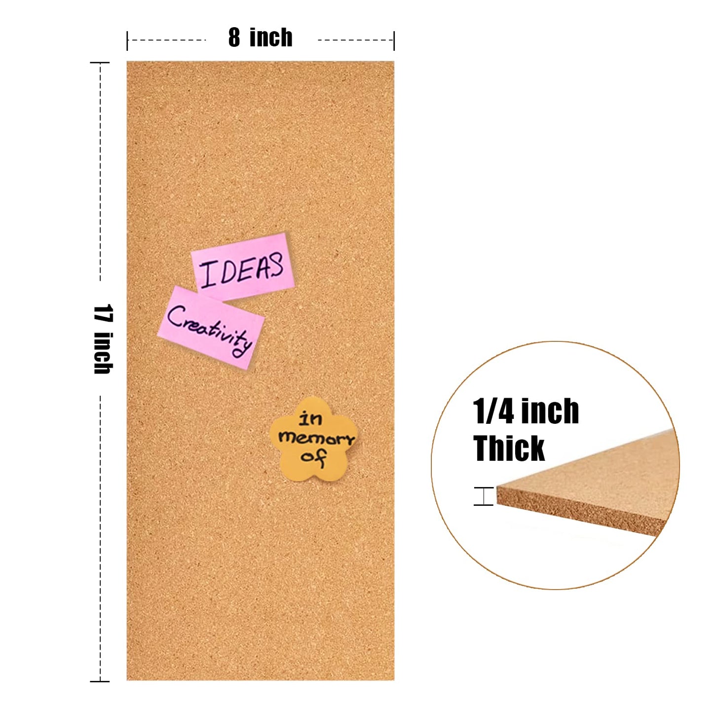 Aitakatta 17x8 Cork Board Tiles Bulletin Board, 1/4" Thick Self-Adhesive Cork Boards for Walls, Cork Tiles Vision Board for Home, Office, School, Bulletin Board Decorations(6mm,2pc)