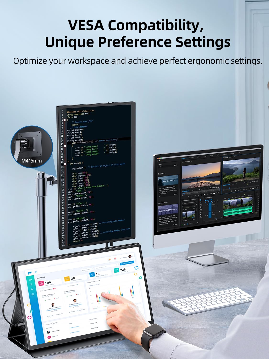 EVICIV 18.5” Portable Monitor Touchscreen | 120Hz 1ms Gaming Monitor | 400Nits | 1080P FHD IPS | 125% sRGB | VESA & Smart Case | USB-C & MINI HDMI | Travel Screen for Laptop, Computer, Game Consoles