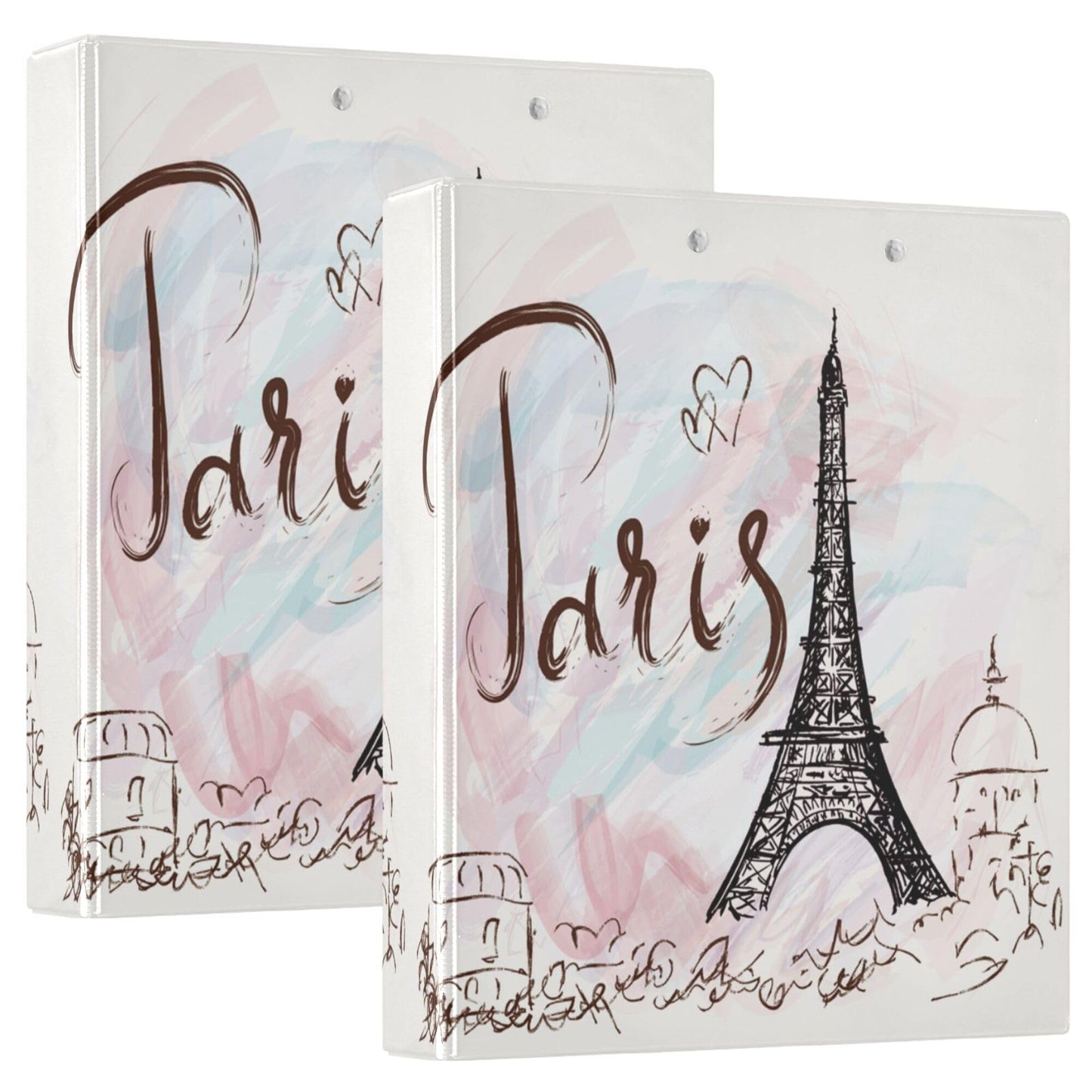 Eiffel Tower Round Ring Binders 1.5 Inch Paris Pink White 3 Ring Clipboard Binder for Office School Work Supplies File Folder 200 Sheet Capacity