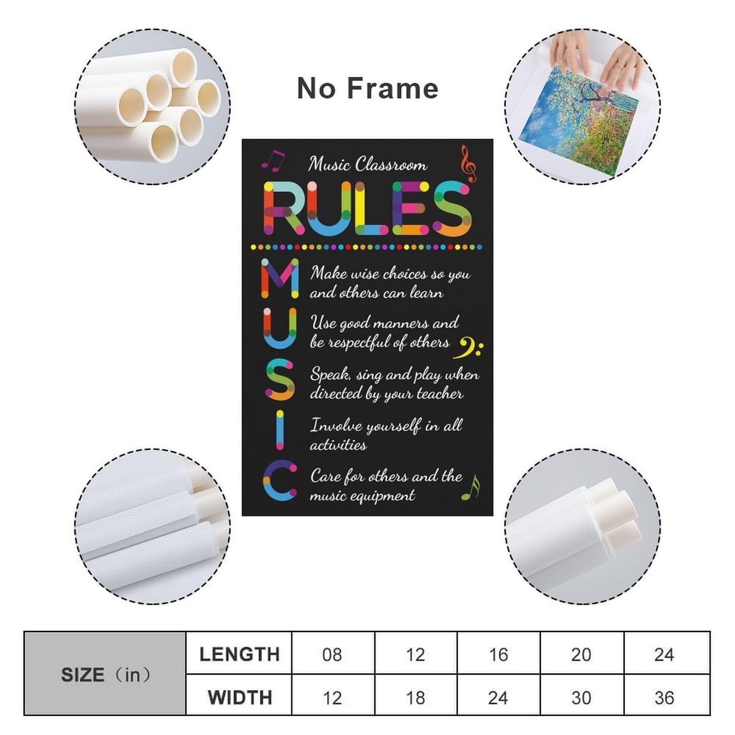 LINWDSB Music Classroom Rules Posters Musical Education Decor Primary School Middle And High Decorations Or Homeschool Unframe style-3 16x24inch(40x60cm)