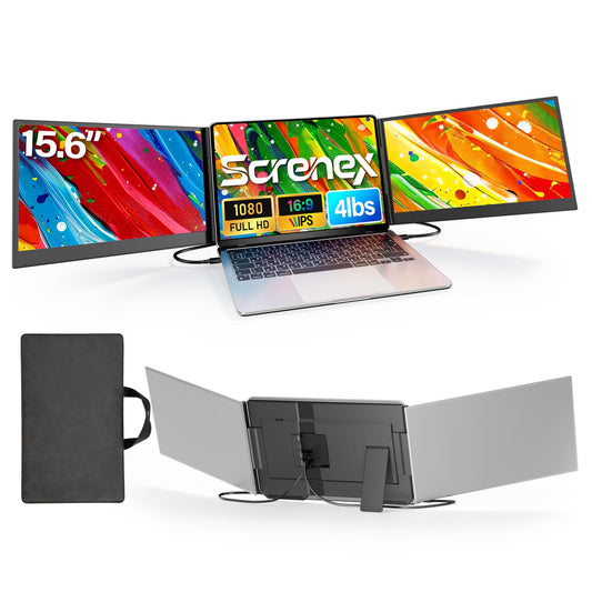 Screnex 15.6" Laptop Screen Extender New Upgraded Ultra-Thin & Light, Triple Portable Monitor 1080P FHD IPS, USB-C/HDMI Plug & Play for 13-17.3" Laptop, Travel Monitor Extender for Windows/Mac/Chrome