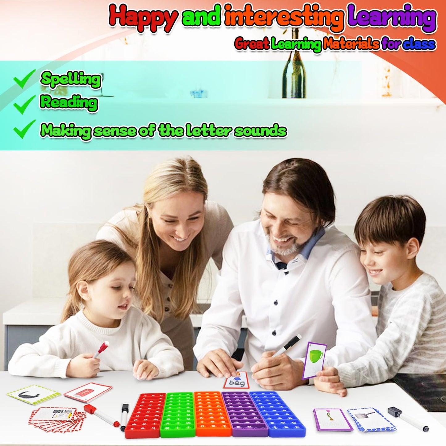 CVC Word Games, Sensory Toy to Learn and Spell, Phonics Games Flash Cards for Preschool Kindergarten Classroom Supplies, Multisensory Reading and Phonics Flash Cards for Kids 3+ Years