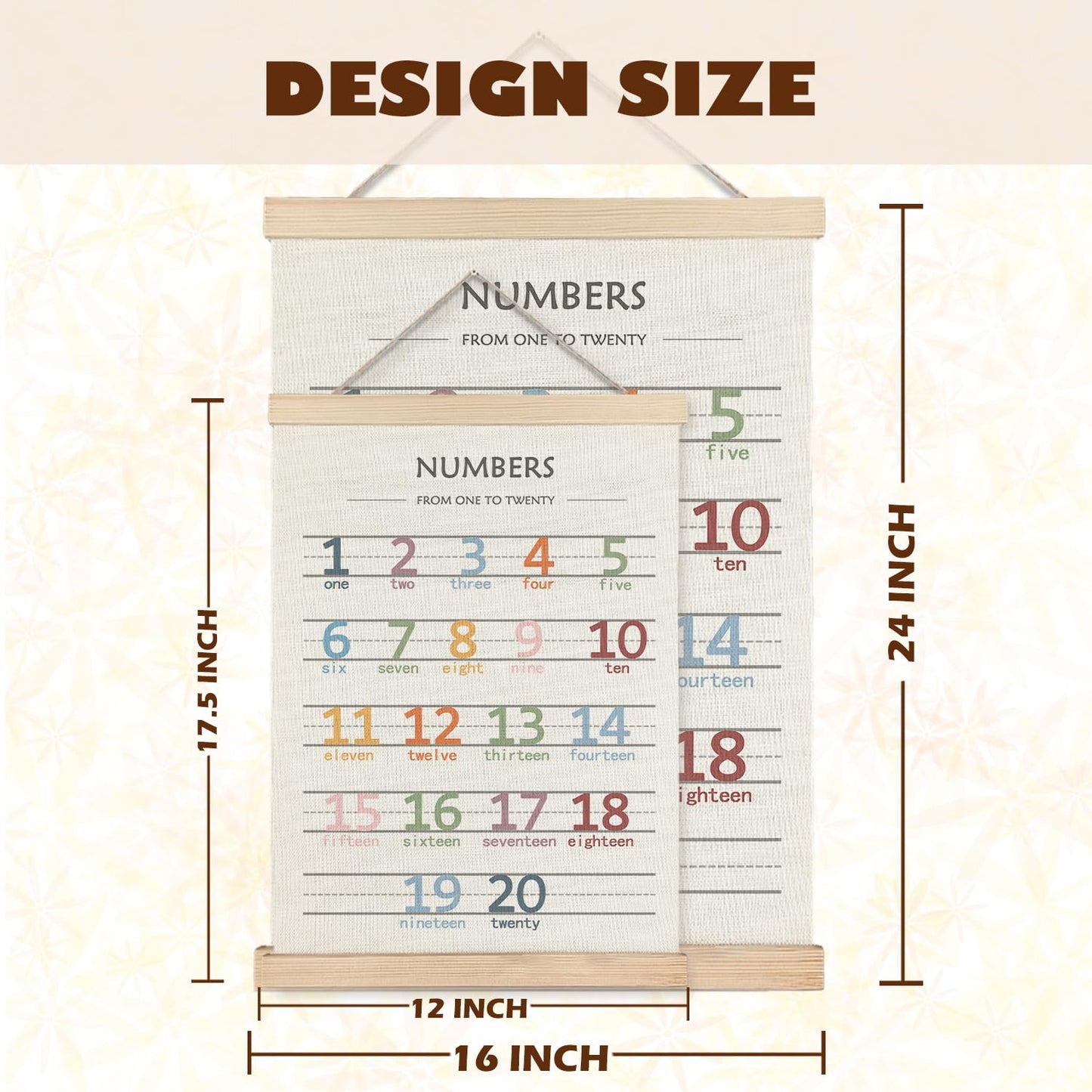 LUVADIAN Playroom Decor Alphabet Poster - Alphabet Numbers Educational Poster Hanger Frame Set of 2, Toddler Learning Posters for Nursery Kids Room Playroom Classroom Decor, 12x16 Inches