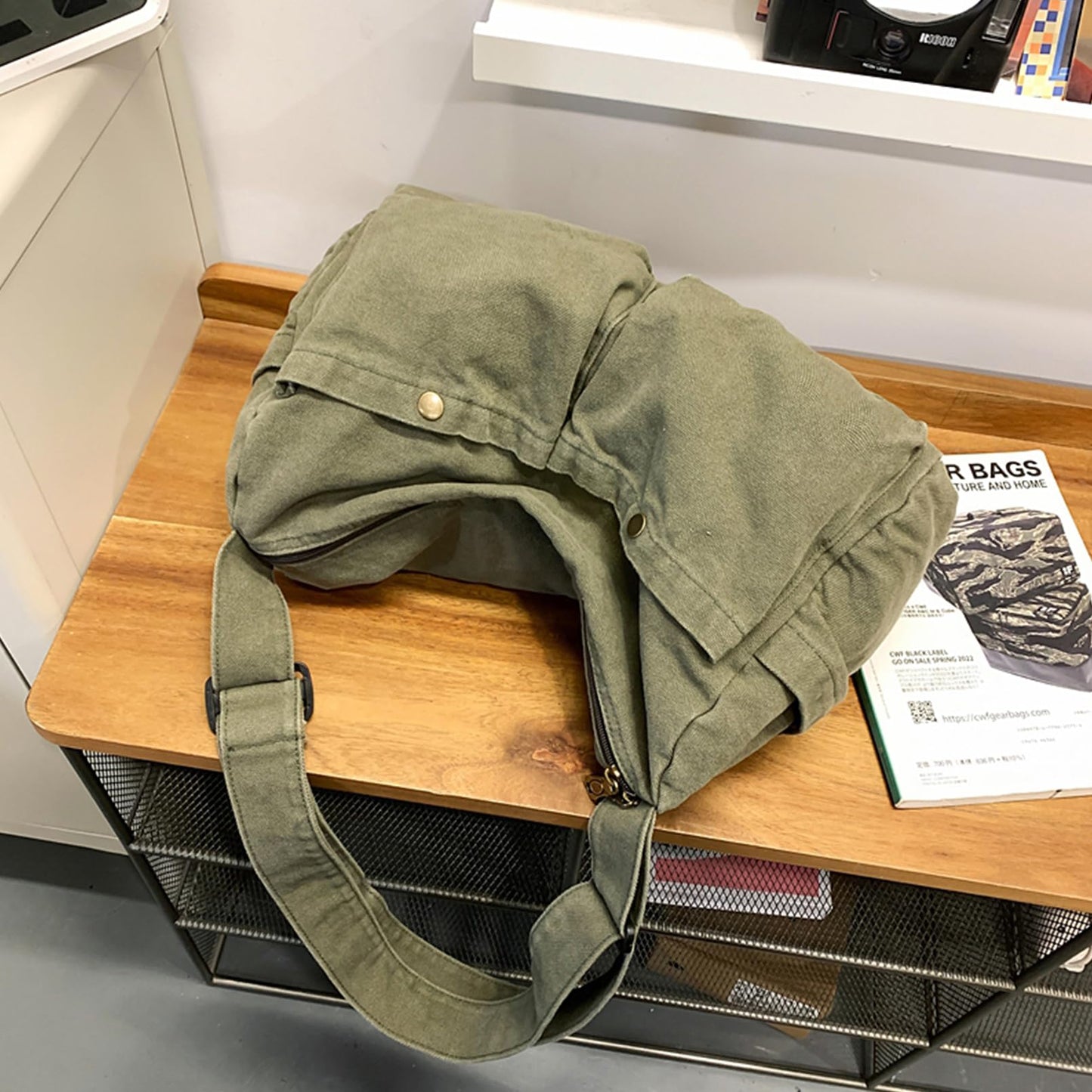 KBTYE Canvas Messenger Bag Cute Crossbody Tote Bag Shoulder for Women Men for School Aesthetic Hobo with Multiple Pockets(Green)
